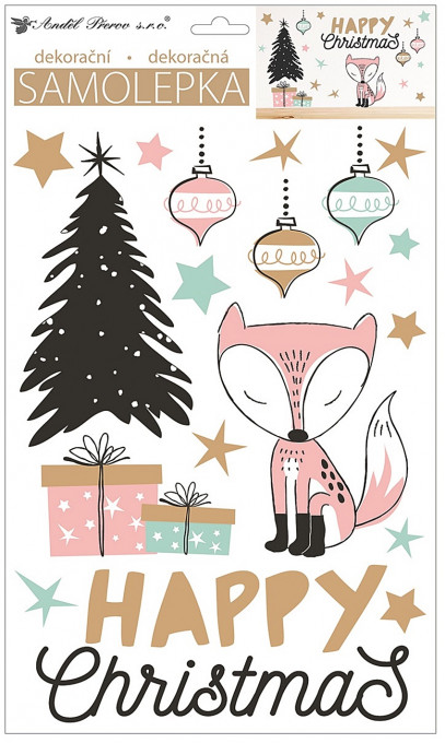Sticker de iarna in stil vintage - Happy Christmas, 25 x 42 cm