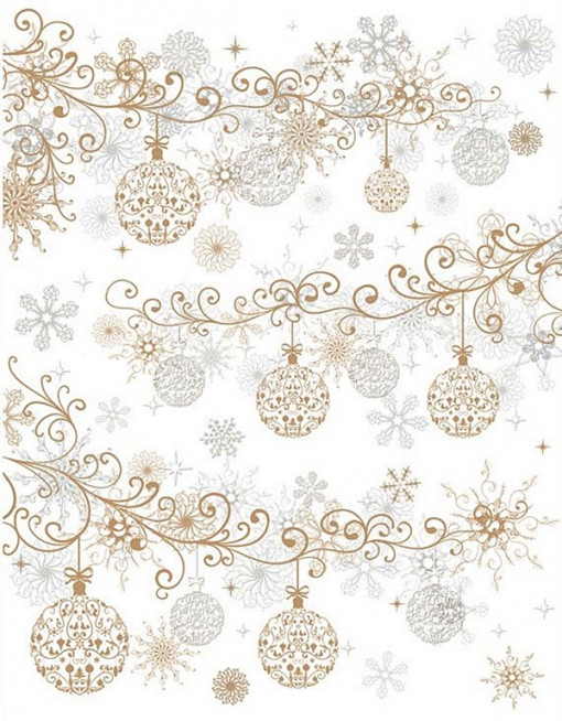 Sticker geam pentru iarna - globuri aurii si argintii pe crengi, 30 x 42 cm