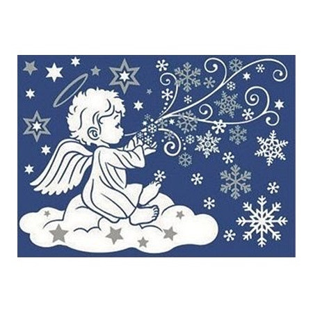 Sticker pentru geam cu motive de iarna, ingeras pe nori, 27 x 20 cm