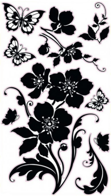 Sticker perete cu scop decorativ- flori cu fluturasi