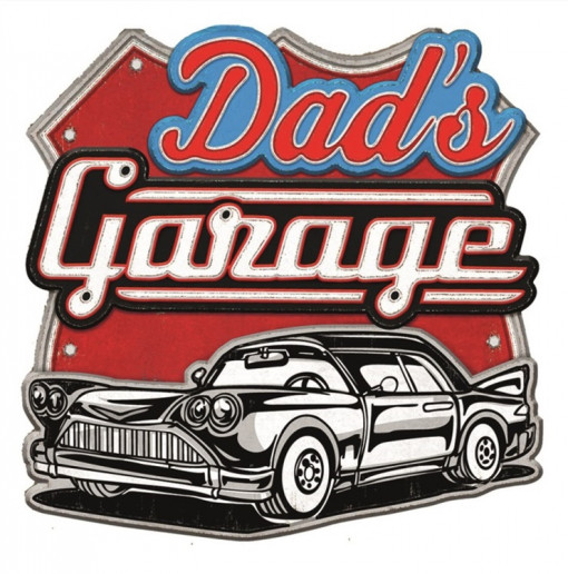 Sticker tip panou metalic vintage - Dad's Garage, 31 x 38 cm