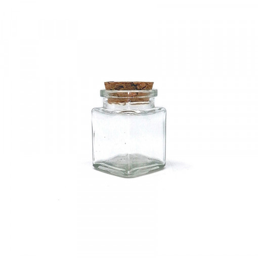 Sticluta cu capac rotund din pluta, sticla groasa - 45 ml, 4.2 x 4.2 x 5 cm
