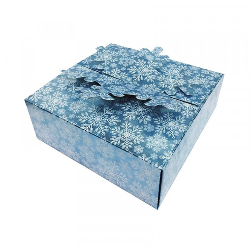 Cutie cadou Craciun, pliabila, din carton - albastru, 15 x 15 x 5 cm