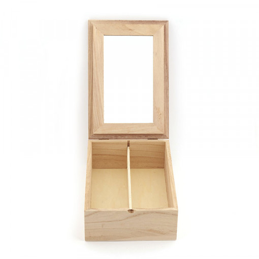 Cutie din lemn pentru poza 18.4 x 11.3 cm, cu oglinda interioara si separator, 15 x 22 x 6.5 cm
