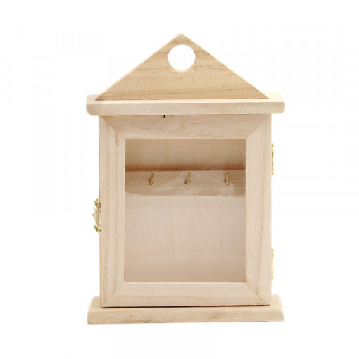 Cutie suport chei din lemn, cu insertie de sticla, 20 x 15 x 6 cm