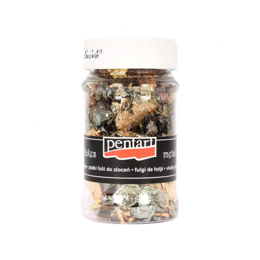 Fulgi de foita fumurie imitatie aur Pentart 1 g - auriu, argintiu, M6