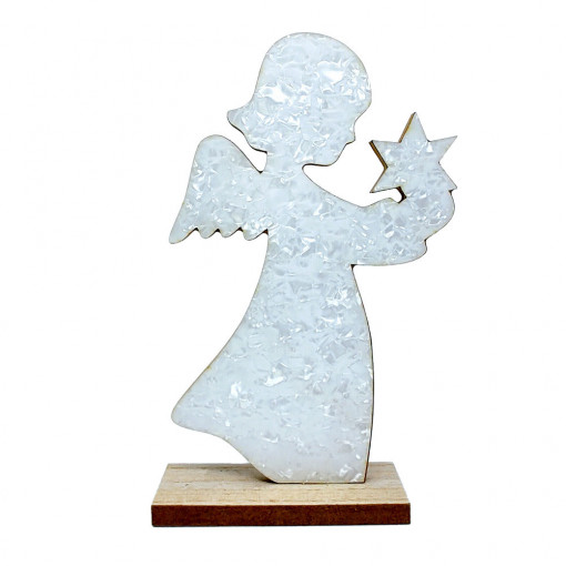 Ingeras alb din MDF cu stea in mana, 21 cm