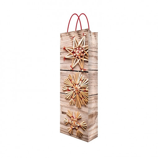 Punga cadou din hartie pentru sticla - desen cu paie, 36 x 12 x 9 cm