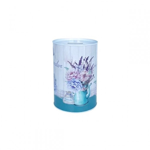 Pusculita metalica cu desene - buchet lavanda cu bujori