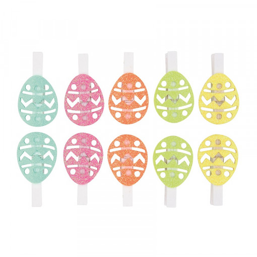 Set 10 oua colorate cu sclipici, pe clestisor alb - 5cm