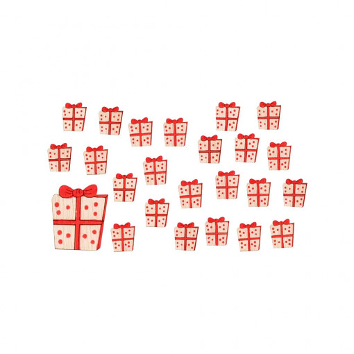 Set 24 decoratiuni cadou autoadezive din lemn, 2.5 cm