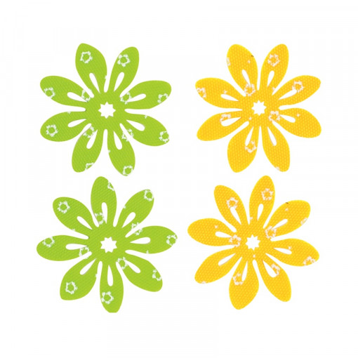 Set 4 flori cu autoadeziv, galben-verde, 5 cm
