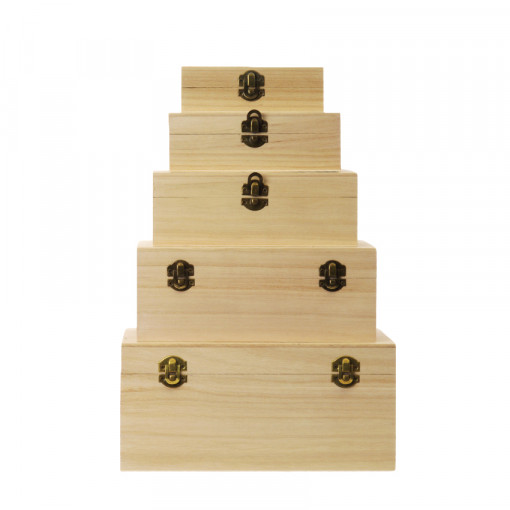 Set 5 cutii mari din lemn, 27 x 23 x 13 cm