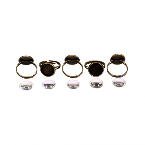 Set 5 inele din metal cu piatra din sticla, 2 cm