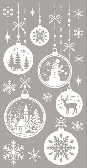 Sticker geam cu motive de craciun - globuri albe agatate, 18 x 40 cm