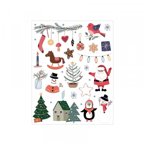 Sticker geam cu motive de iarna - ornamente si brazi, 30 x 42 cm