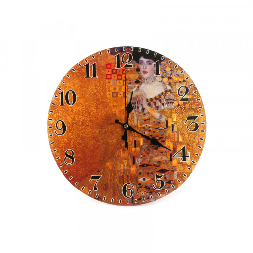 Ceas perete din sticla, grafica - GUSTAV KLIMT "Adele", diametru 30 cm