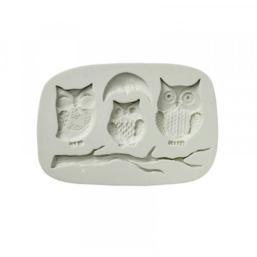 Forma de turnat din silicon DIY - 3 bufnite pe creanga, 10 x 7 x 1 cm