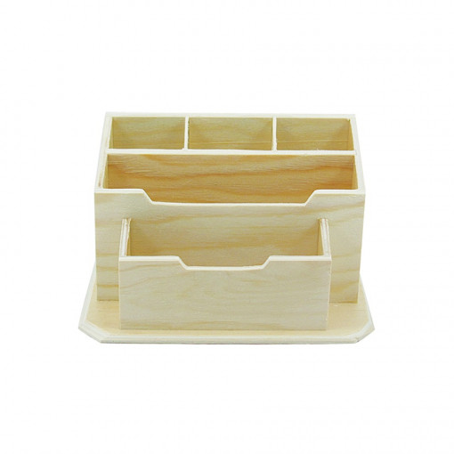 Organizator din lemn pentru accesorii de birou, 18 x 12 x 9.5 cm