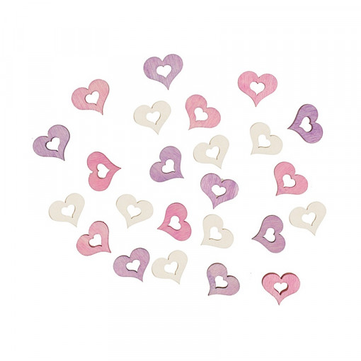 Set 24 inimi mini colorati din lemn, 2 cm