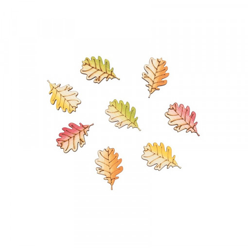 Set 8 frunze multicolor din lemn, autoadezive - 3.5 cm