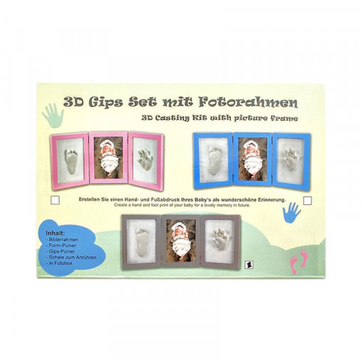 Set turnare din gips 3D, bebe, cu rama gri, 43.5 x 19 cm