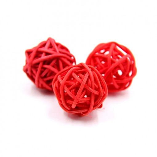 Set 12 bile din nuiele - rosu, 5 cm
