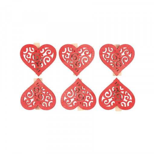 Set 6 clestisori naturali cu inima gravata rosie, 4 cm