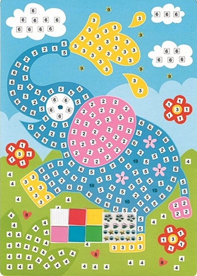 Set imagine mozaic cu patrate autoadezive - elefant, 23 x 16 cm
