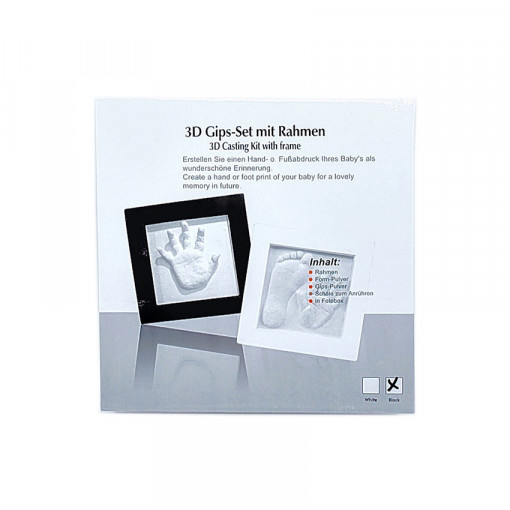 Set turnare din gips 3D, bebe, cu rama neagra, 23 x 23 cm