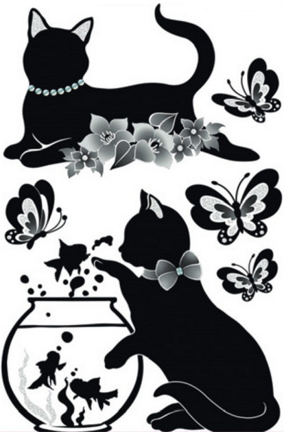 Sticker camera cu sclipici - pisica, fluture, peste