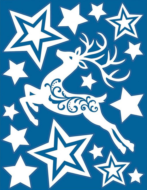 Sticker pentru geam de iarna - ren cu stele, 29 x 41 cm