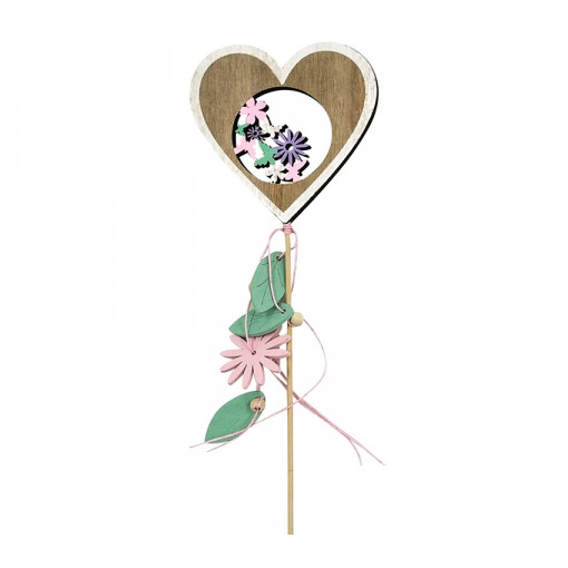 Betisor decorativ din lemn in forma de inima, 10 cm