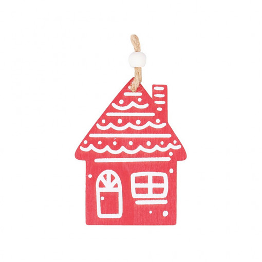 Casuta rosie din lemn pentru decoratiuni, 8.5 cm