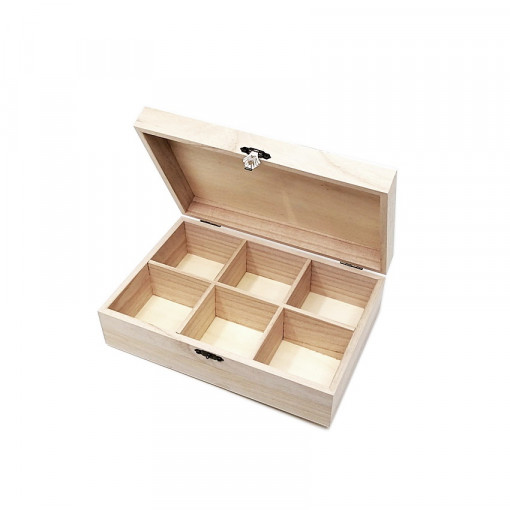 Cutie din lemn cu 6 compartimente pentru ceai, 24 x 16 x 7.5 cm