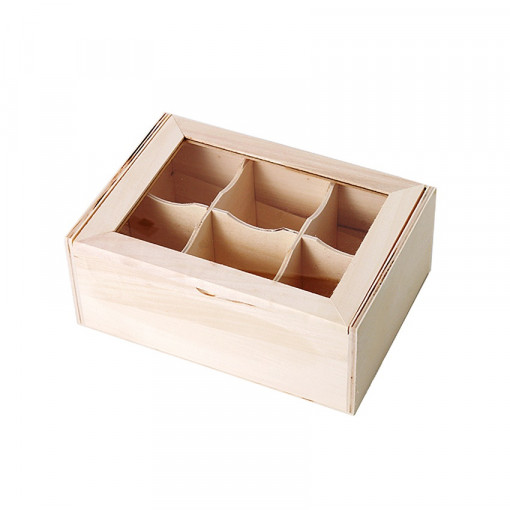 Cutie din lemn pentru ceai cu 6 compartimente 21.5 x 15 x 8.5 cm