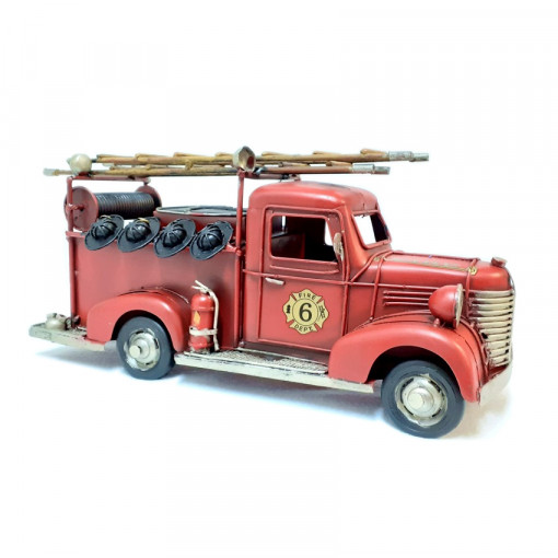 Macheta decorativa vintage, metal - masina de pompieri, 31 x 12 x 14 cm