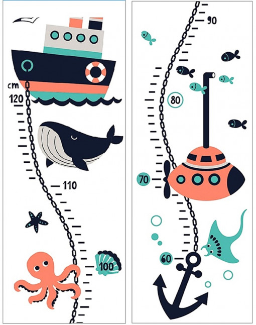 Masurator inaltime pentru copii - viata pe mare, max. 120 cm