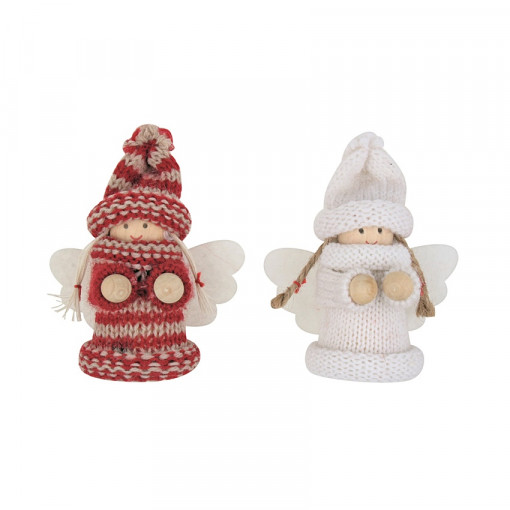 Set 2 ingerasi tricotati cu rochie alba - rosie si guler inalt, 8.5 cm