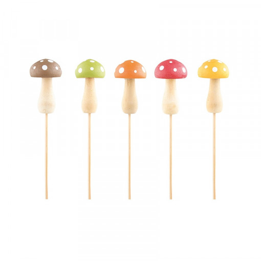 Set 5 ciuperci colorati din lemn, 5 cm + bat