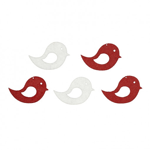 Set 6 figurine din fetru - pasare alb si bordo, 6 cm