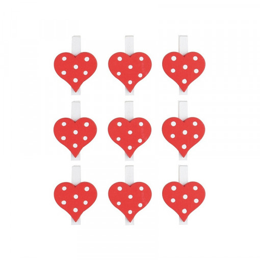 Set 9 inimii rosii pestrite pe clestisor lemn, 3 cm