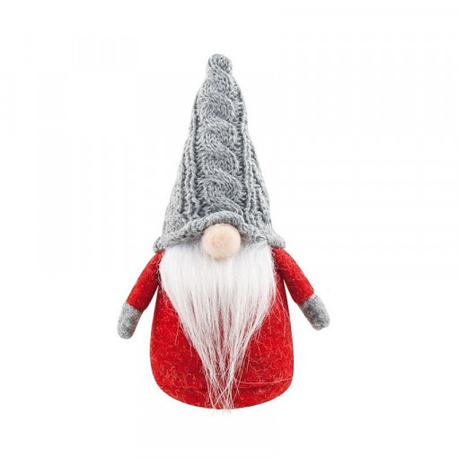 Spiridus simpatic, cu barba lunga si caciula tricotata gri, 18 cm