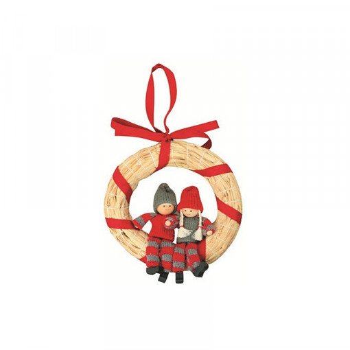 Coroana de sarbatori pentru usa, cu figurine simpatice tricotate, 19 cm