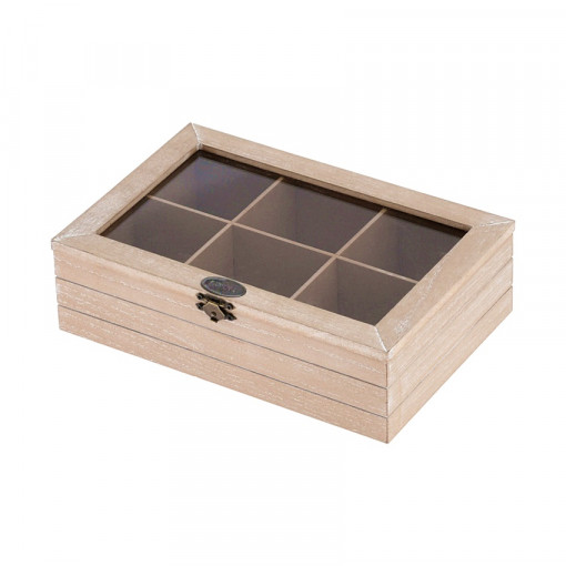 Cutie din lemn cu 6 compartimente - capac transparent, 35 x 20 x 9.5 cm