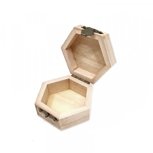 Cutiuta hexagonala din placaj lemn, 7 x 3.5 cm