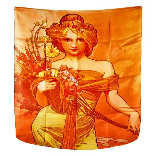 Esarfa saten ALPHONSE MUCHA "Bouquet", 70 x 70 cm