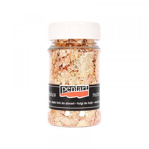 Fulgi de foita fumurie imitatie aur Pentart 1 g - auriu, cupru, bronz, M10