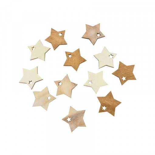 Set 12 stelute pe maro si alb din lemn vopsit, 4 cm