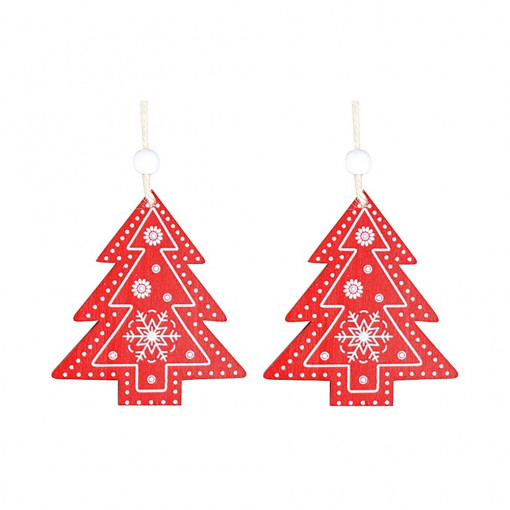 Set 2 brazi din lemn cu snur pentru agatat - rosu, 8 cm